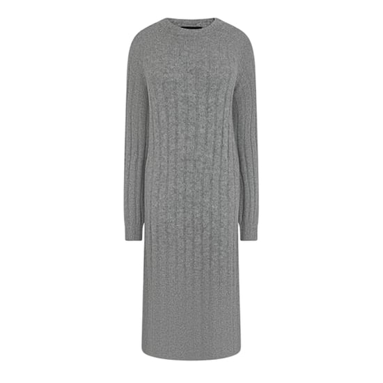 Pieces Gebreide midi-jurk met ronde hals en lange mouwen voor dames (Medium grijs gemêleerd) - Image 2