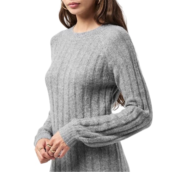 Pieces Gebreide midi-jurk met ronde hals en lange mouwen voor dames (Medium grijs gemêleerd) - Image 4