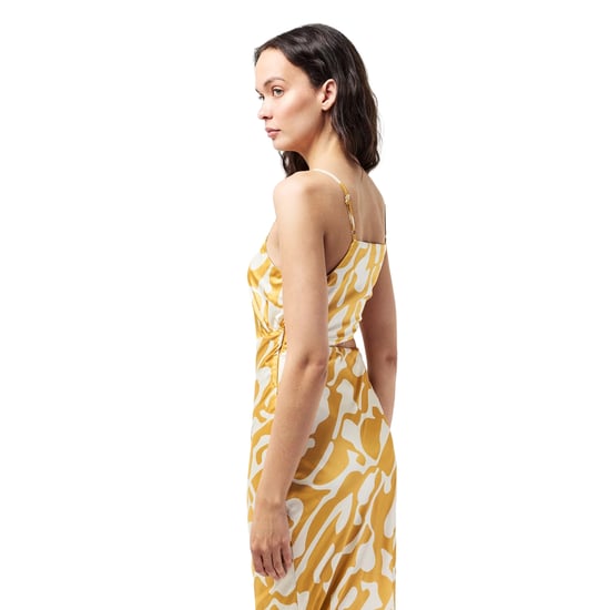 AX Paris Midi-feestjurk voor dames van polyester met asymmetrische uitsnijdingen (Mosterdprint) - Image 4