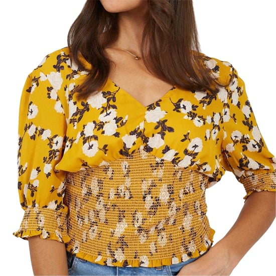 Brave Soul Damesblouse met bloemenprint, V-hals en pofmouwen (Bloemen/Geel) - Image 4