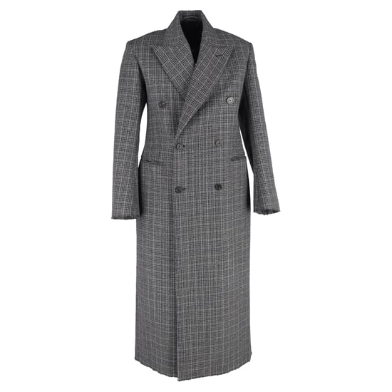 Balenciaga dubbelbreasted jas met ruitpatroon en relaxte pasvorm in grijze wol. - Image 1