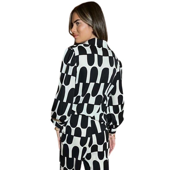 AX Paris Dames Geometrisch 3/4 Mouw Shirt (Zwart/Crème) - Image 2