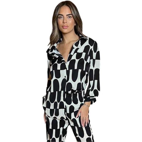 AX Paris Dames Geometrisch 3/4 Mouw Shirt (Zwart/Crème) - Image 3