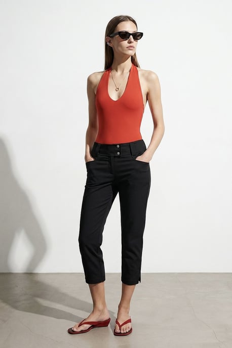 Dames Hoge Taille Wijde Capri Broek - Image 1