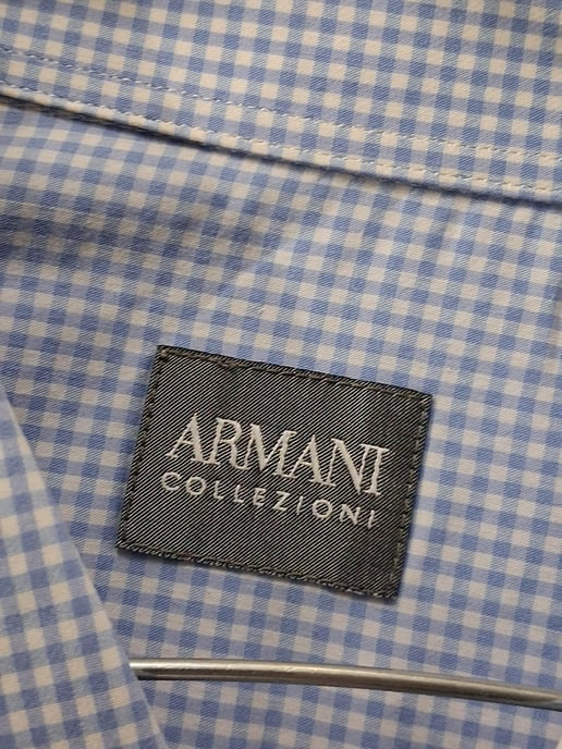 Giorgio Armani overhemd met lange mouwen en ruitprint in blauw katoen - Image 4