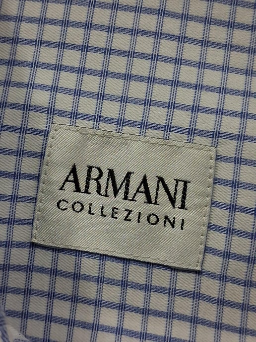 Giorgio Armani overhemd met lange mouwen en ruitprint in blauw katoen - Image 4