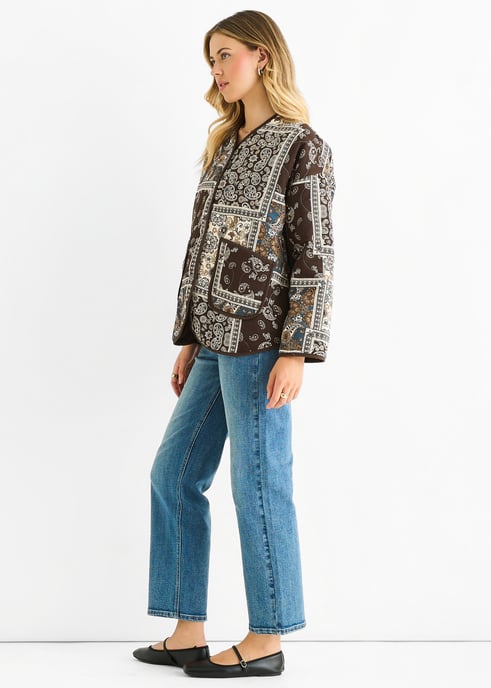 Lichtgewicht gewatteerd jasje van viscose met chocoladekleurig paisley-tegelpatroon - Image 3