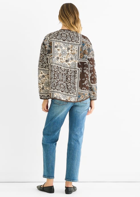 Lichtgewicht gewatteerd jasje van viscose met chocoladekleurig paisley-tegelpatroon - Image 4