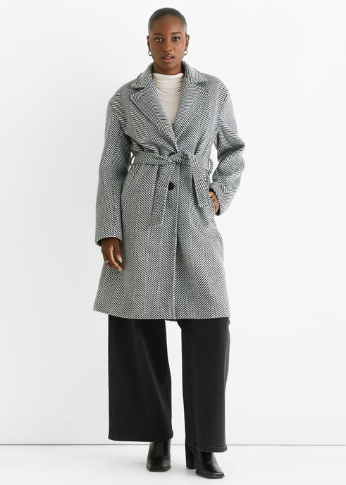 Lang model jasje met riem en zwart chevronpatroon - Image 1