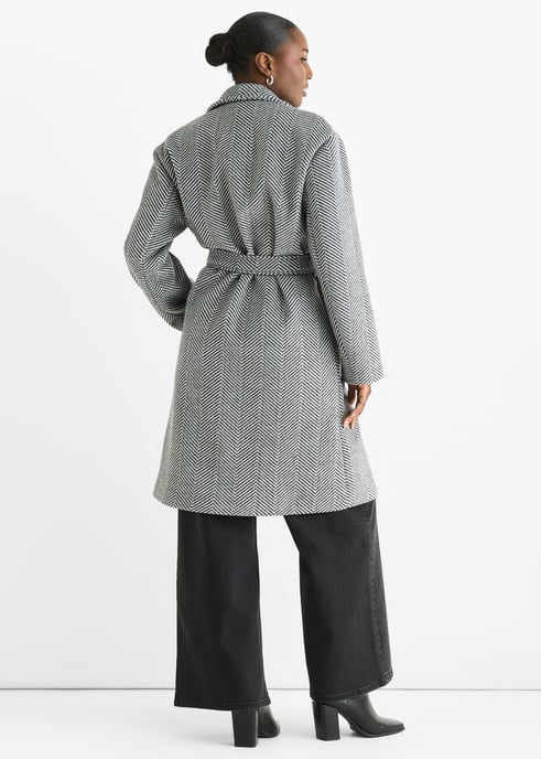 Lang model jasje met riem en zwart chevronpatroon - Image 4