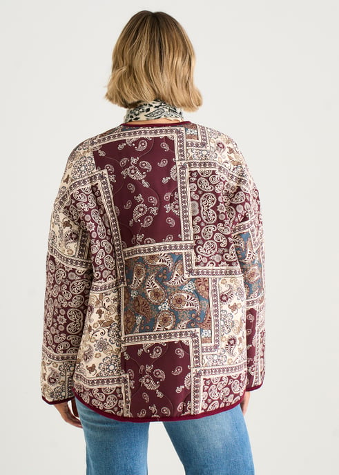 Lichtgewicht gewatteerd jasje van viscose met een paisley-patroon in bordeauxrood - Image 4
