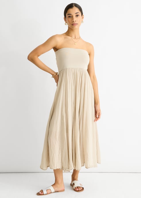 Beige katoenen skaterjurk met veelzijdige tailleband - Image 1