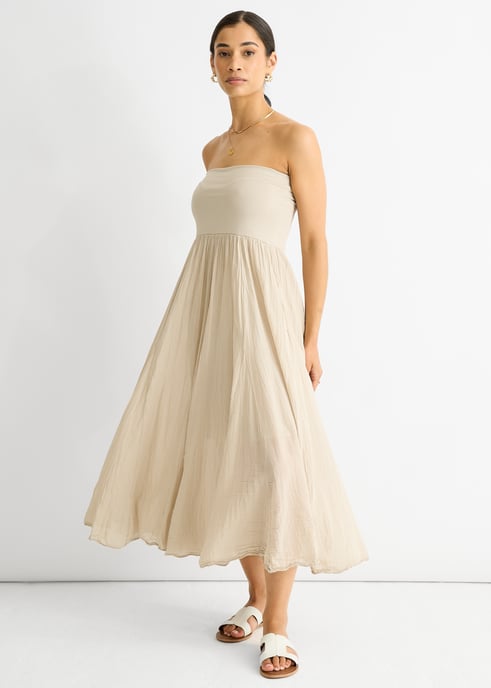 Beige katoenen skaterjurk met veelzijdige tailleband - Image 3