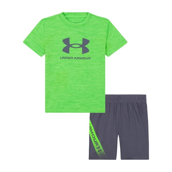 Under Armour Set met T-shirt en korte broek met groot logo voor jongens van Tech (Hyper Groen) - Image 1
