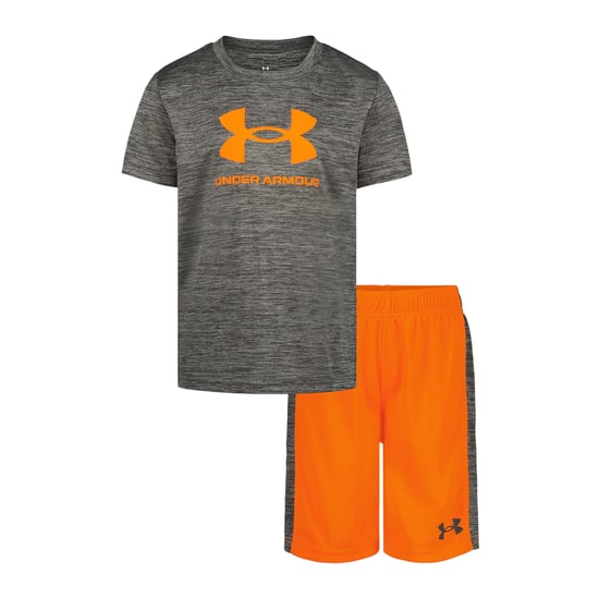 Under Armour Set met T-shirt en korte broek met groot logo voor jongens van Tech (Oranje/Grijs) - Image 1