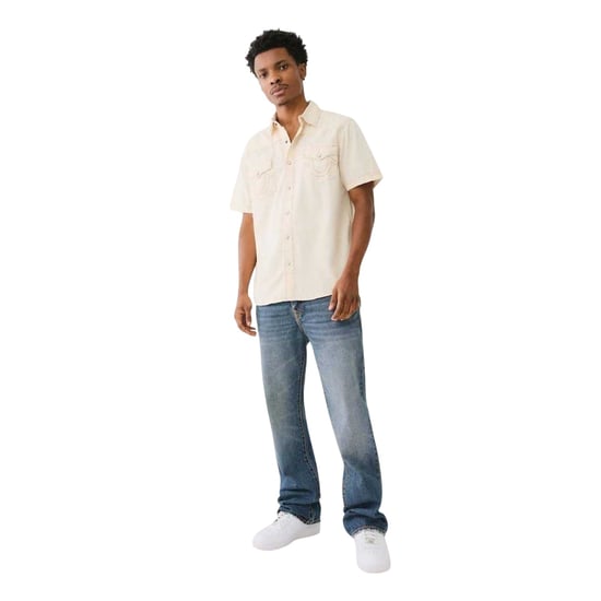 True Religion Heren Regular Overhemd met Korte Mouwen (Winterwit) - Image 1