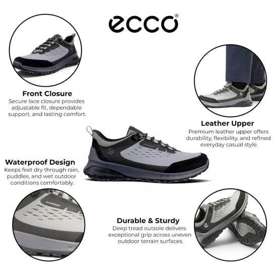 Ecco Zwart Grijs Leren Waterdichte Outdoor Sneaker Schoenen Voor Heren - ULT-TRN - Image 2