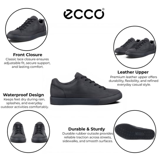 Ecco Zwarte Leren Waterdichte Sneaker Sneakers Schoenen voor Mannen - Soft 10 - Image 2