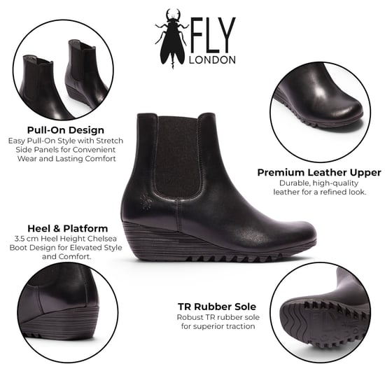 Fly London Dames Zwarte Leren Chelsea-laarzen met wighak - ORFU496 - Image 2