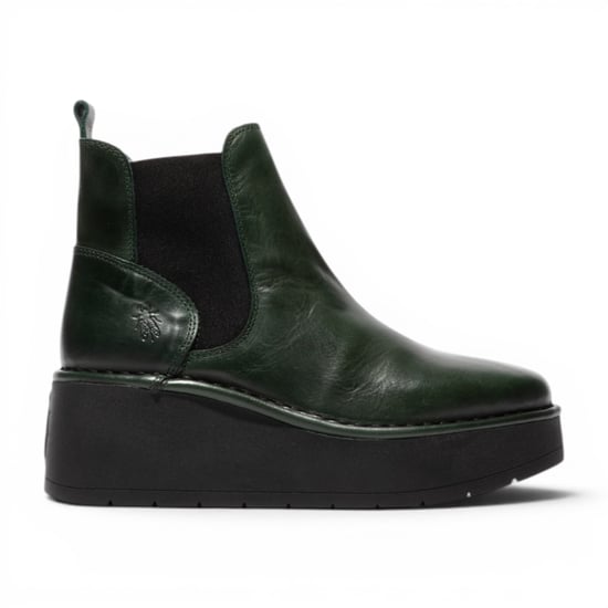 Fly London dames groene leren Chelsea enkelplatformlaarzen - HELY268 - Image 1