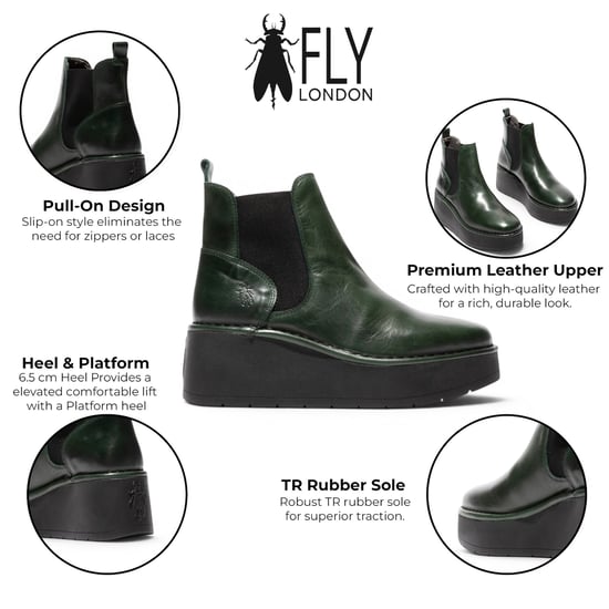 Fly London dames groene leren Chelsea enkelplatformlaarzen - HELY268 - Image 2