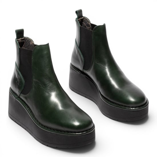 Fly London dames groene leren Chelsea enkelplatformlaarzen - HELY268 - Image 3
