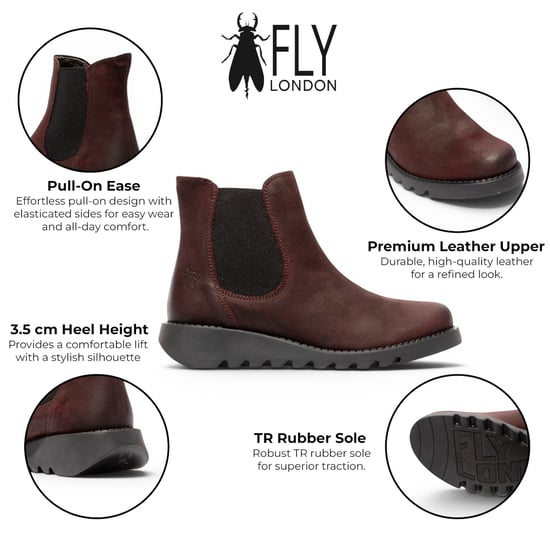 Fly London Dames Bourgogne Chelsea Suède Leren Enkellaarzen - SALV195 - Image 2
