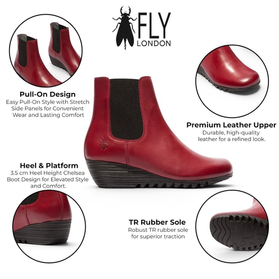 Fly London Dames Bordeauxrode Leren Chelsea-laarzen met wighak - ORFU496 - Image 2