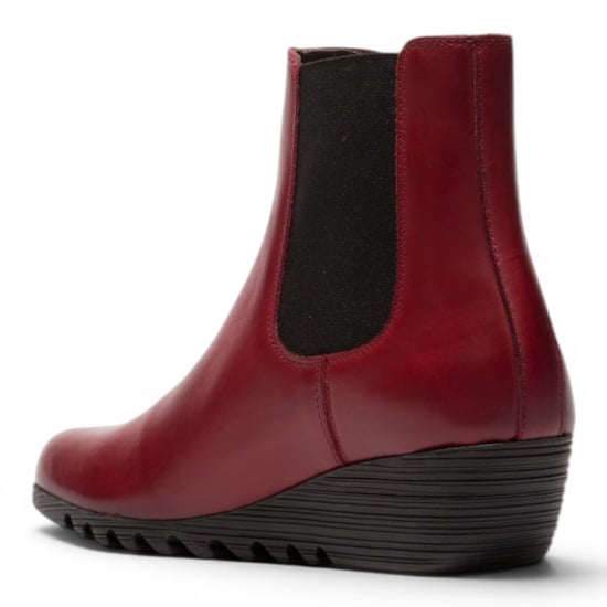 Fly London Dames Bordeauxrode Leren Chelsea-laarzen met wighak - ORFU496 - Image 4