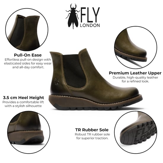 Fly London Dames Diesel Groene Chelsea Leren Enkellaarzen - SALV195 - Image 2