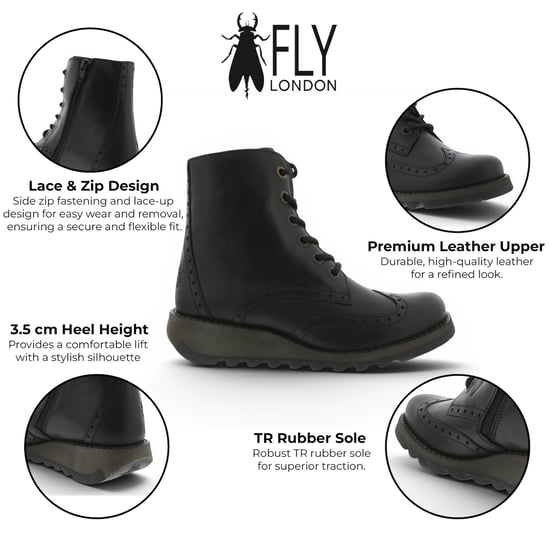 Fly London dames zwarte leren veterschoenen enkellaarzen - SARL069 - Image 2