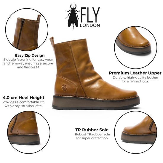 Fly London Dames Tan Lederen Rits Platform Enkellaarzen - RENO053FLY - Image 2