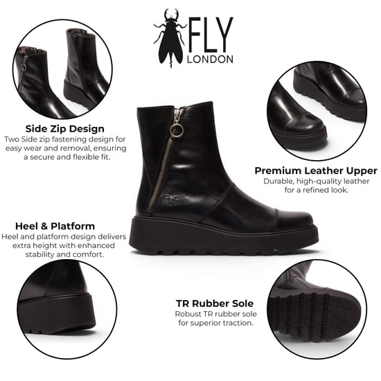 Fly London dames zwarte leren rits met rits en enkellaarsjes - TARP553FLY - Image 2