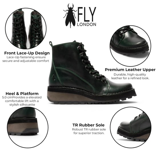 Fly London dames groene leren veterschoenen enkellaarzen - HAZI147 - Image 2