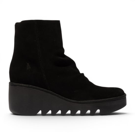 Fly London dames zwarte suède leren sleufhak platform enkellaarzen - BAAN538 - Image 1