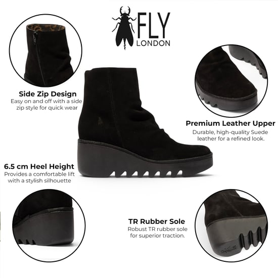Fly London dames zwarte suède leren sleufhak platform enkellaarzen - BAAN538 - Image 2