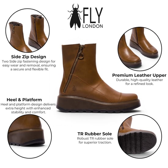 Fly London dames beige leren rits met rits op platform enkellaarzen - TARP553FLY - Image 2
