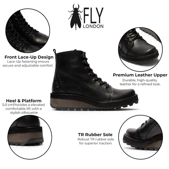 Fly London dames zwarte leren veterschoenen enkellaarzen - HAZI147 - Image 2