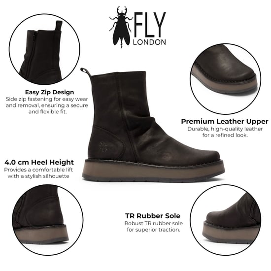 Fly London Dames Zwarte Suède Leren Rits Met Platform Enkellaarzen - RENO053FLY - Image 2