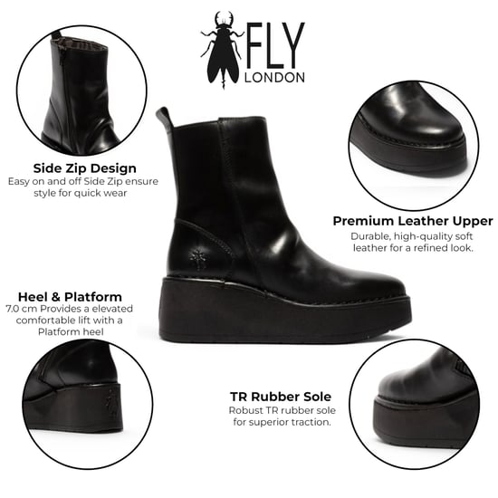 Fly London vrouwen zwarte leren sleufhak platform enkellaarzen - HEIJ272 - Image 2