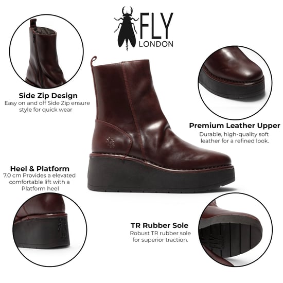 Fly London Dames Wijn Leer Wighak Platform Enkellaarzen - HEIJ272 - Image 2