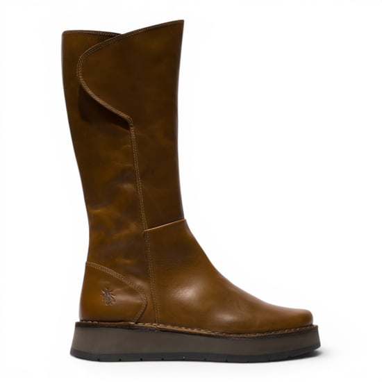 Fly London Dames Tan Leren High Pull On lange laarzen - RHEA042 - Image 1