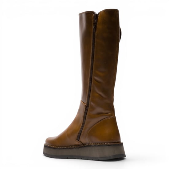 Fly London Dames Tan Leren High Pull On lange laarzen - RHEA042 - Image 4