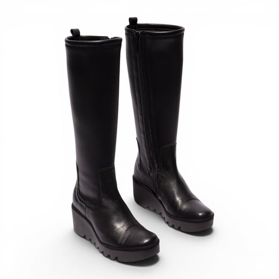 Fly London Dames Zwarte Leren Hoge Wighak Lange Laarzen - BUDI603 - Image 3