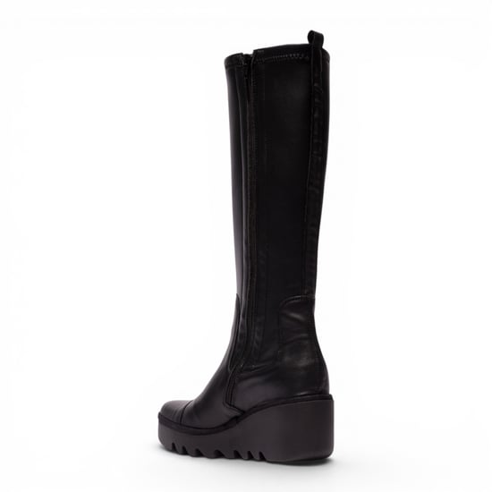 Fly London Dames Zwarte Leren Hoge Wighak Lange Laarzen - BUDI603 - Image 4