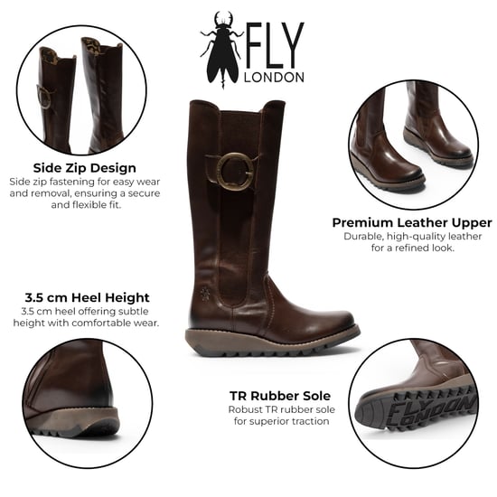 Fly London Bruine Leren Leren Kniehoge Laarzen - SOIF361 - Image 2