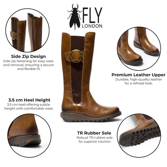 Fly London Dames beige leren kniehoge lange laarzen - SOIF361 - Image 2