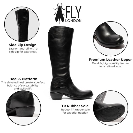 Fly London Dames Zwarte Leren Hoge Hakken Rijlaarzen - MISTRY - Image 2