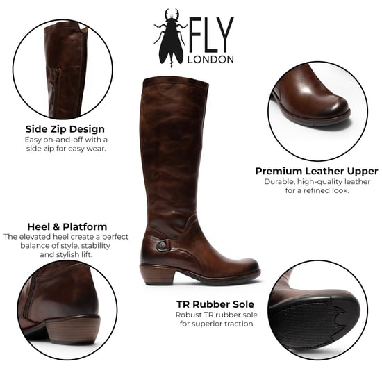 Fly London Dames bruine leren lange rijlaarzen met hoge hakken - MISTRY - Image 2