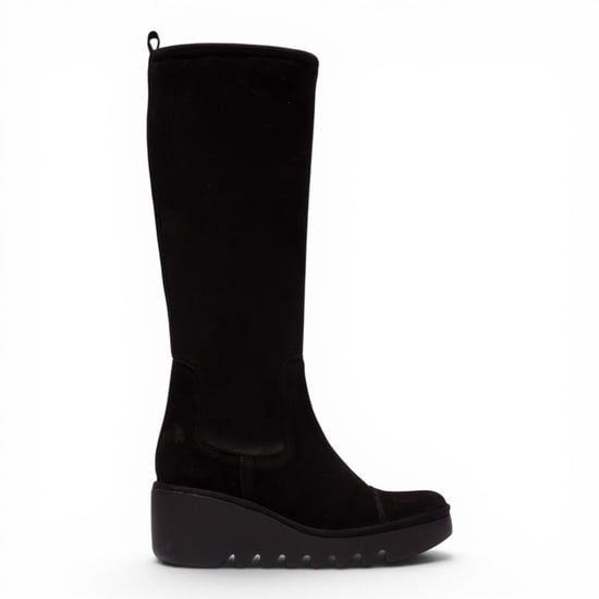 Fly London Dames Zwarte Suède Leren Hoge Wighak Lange Laarzen - BUDI603 - Image 1